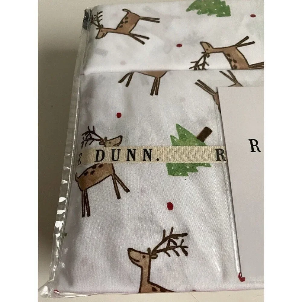 Rae Dunn Reindeer Christmas Tree Soft Queen Size Sheet‎ Set Holiday 4 Piece NEW